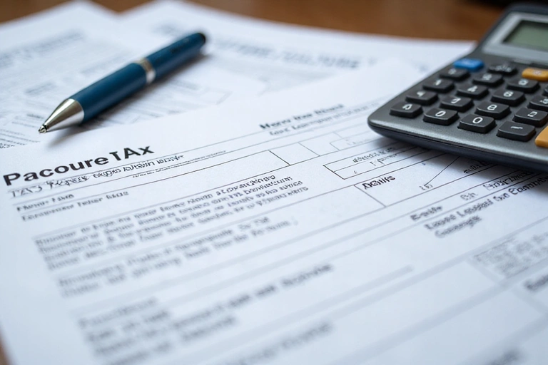 Tax forms and calculator on a desk