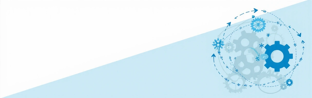 Abstract image representing a clear, step-by-step process with interconnected gears and arrows, no text.